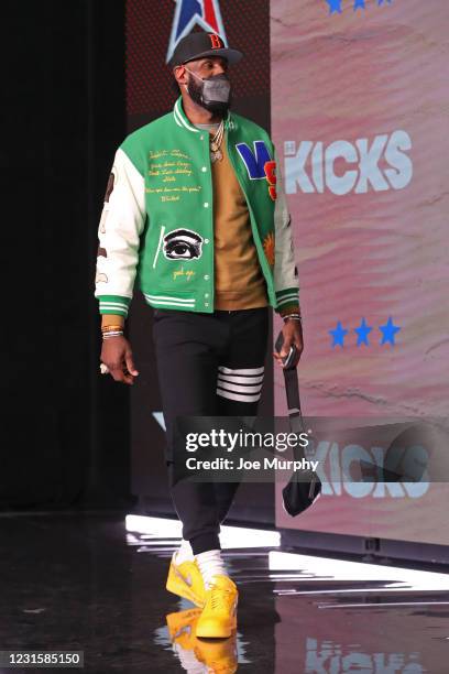 LeBron James of Team LeBron arrives to the arena before the 70th NBA All Star Game as part of 2021 NBA All Star Weekend on March 7, 2021 at State...