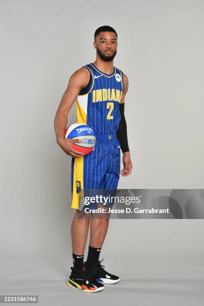 Cassius Stanley of the Indiana Pacers poses for a portrait before the AT&T Slam Dunk Contest as part of 2021 NBA All Star Weekend on March 7, 2021 at...