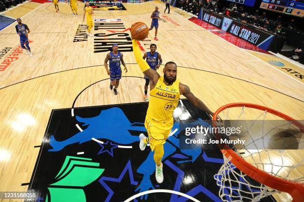 LeBron James of Team LeBron dunks the ball during the 70th NBA All Star Game as part of 2021 NBA All Star Weekend on March 7, 2021 at State Farm...