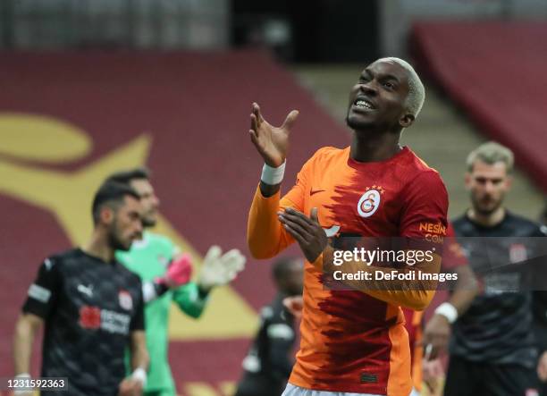 Henry Onyekuru of Galatasaray gestures during the Super Lig match between Galatasaray and Sivasspor on March 7, 2021 in Istanbul, Turkey.