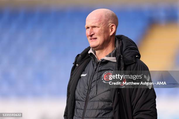 Simon Grayson the head coach / manager of Fleetwood Town during the Sky Bet League One match between Shrewsbury Town and Fleetwood Town at Montgomery...