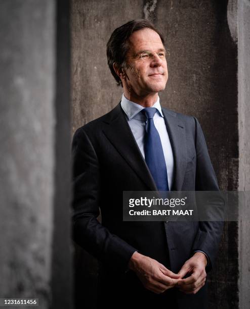 Dutch prime minister and party leader of the conservative liberal party VVD Mark Rutte poses on March 9, 2021 in The Hague. - Netherlands OUT /...