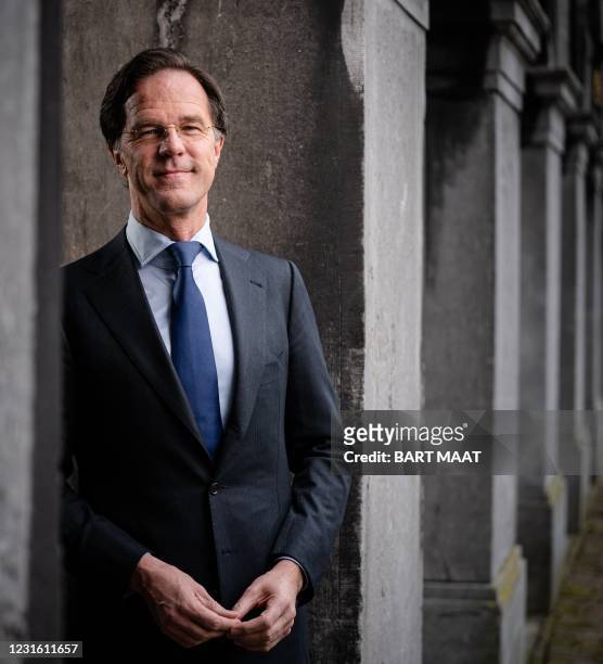 Dutch prime minister and party leader of the conservative liberal party VVD Mark Rutte poses on March 9, 2021 in The Hague. - Netherlands OUT /...