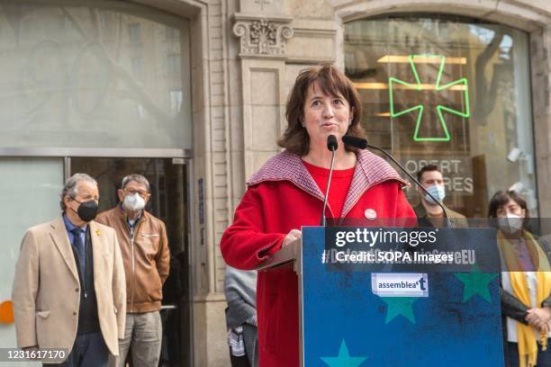 Elisenda Paluzie, president of the Catalan National Assembly seen speaking during the press conference. The Catalan National Assembly , organization...