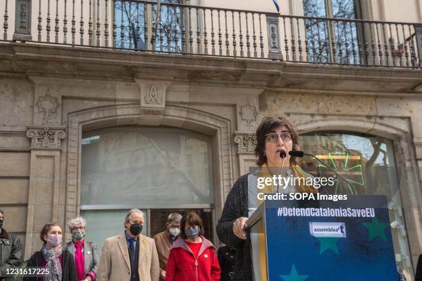 Bàrbara Roviró, member of the Catalan National Assembly, speaks during the press conference. The Catalan National Assembly , organization that seeks...