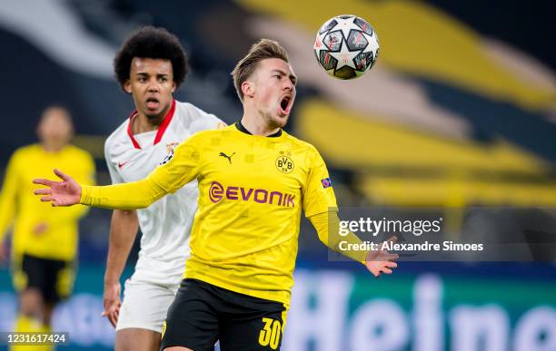 Felix Passlack of Borussia Dortmund in action during the Champions League match between Borussia Dortmund and Sevilla FC at the Signal Iduna Park on...