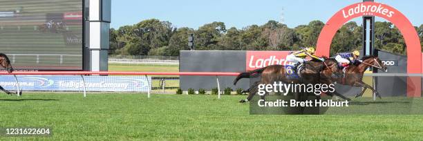Pale King ridden by Craig Williams wins the Clanbrooke Racing Handicap at Ladbrokes Park Lakeside Racecourse on March 10, 2021 in Springvale,...