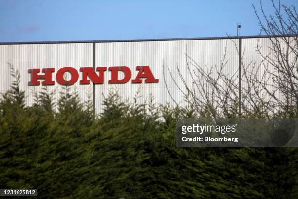 The Honda Motor Co. Logo on the outside of the company's final assembly factory in Swindon, U.K., on Tuesday, March 9, 2021. Honda said it will keep...