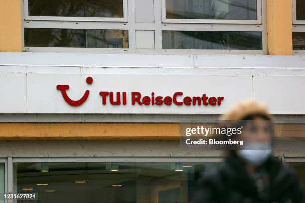 Pedestrian wearing a protective face mask passes a closed TUI AG travel center in Mainz, Germany, on Wednesday, March 10, 2021. Voters go to the...