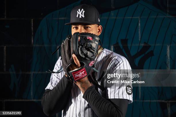 Luis Gil of the New York Yankees poses during Photo Day at George M. Steinbrenner Field on Wednesday, February 24, 2021 in Tampa, Florida.