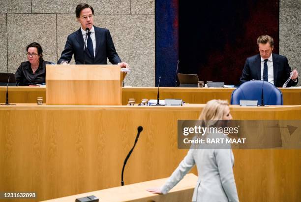 Dutch outgoing Minister for Medical Care Tamara van Ark , outgoing Prime Minister Mark Rutte, outgoing Minister of Health, Welfare and Sport Hugo de...