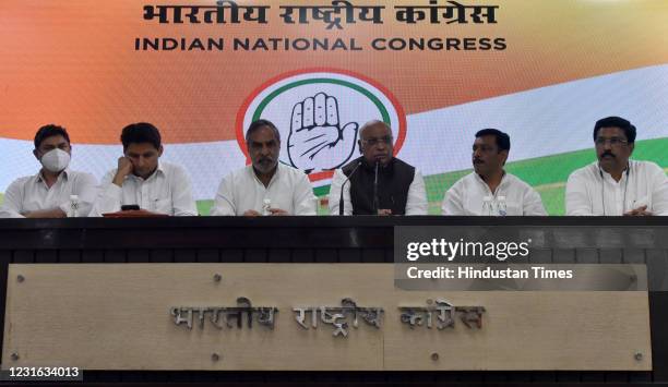 Congress Party Leader and member of Parliament Mallikarjun Kharge, Anand Sharma, Akhilesh P Singh, Deepender Singh Hooda, and Syed Naseer Hussain...