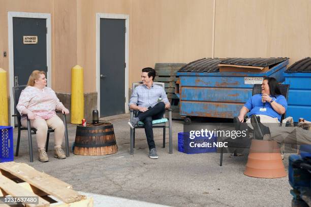 Customer Satisfaction" Episode 612 -- Pictured: Kelly Schumann as Justine, Ben Feldman as Jonah, Kaliko Kauahi as Sandra --