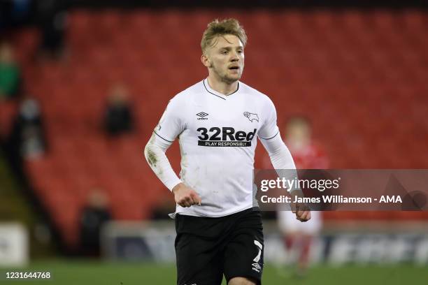 Kamil Jozwiak of Derby County during the Sky Bet Championship match between Barnsley and Derby County at Oakwell Stadium on March 10, 2021 in...