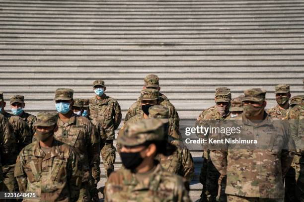 Rep. Mike Garcia speaks to members of the National Guard from California on the steps of the House, on Capitol Hill on Thursday, March 11, 2021 in...