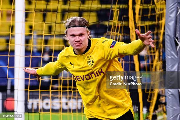 Erling Haaland during the UEFA Champions League round of 16 match between Borussia Dortmund and Sevilla FC at Signal Iduna Park in Dortmund, Germany.