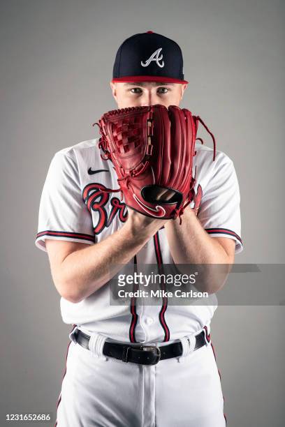 Sean Newcomb of the Atlanta Braves poses during Photo Day at Cool Today Park on Friday, February 26, 2021 in North Port, Florida.