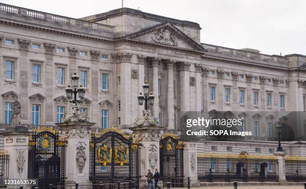 An exterior view of Buckingham Palace in London.