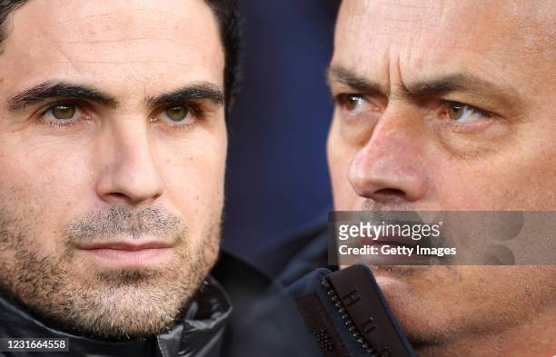 Jose Mourinho, Manager of Tottenham Hotspur looks on ahead of the UEFA Champions League round of 16 first leg match between Tottenham Hotspur and RB...