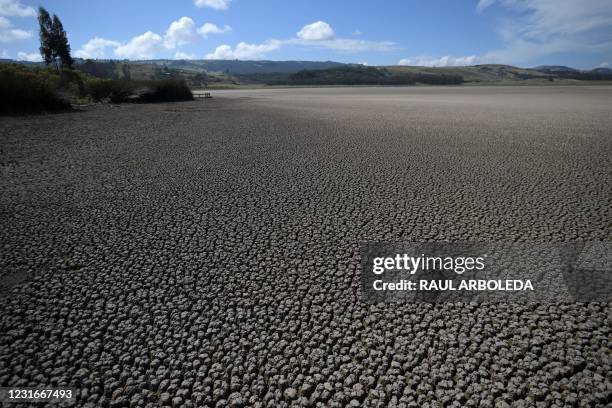 Picture of the Suesca lagoon which has dried up due to a strong drought produced by climate change since 2012, according to environmental...