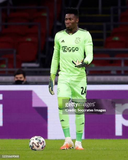 Andre Onana of Ajax during the Dutch Eredivisie match between Ajax v Willem II at the Johan Cruijff Arena on January 28, 2021 in Amsterdam Netherlands