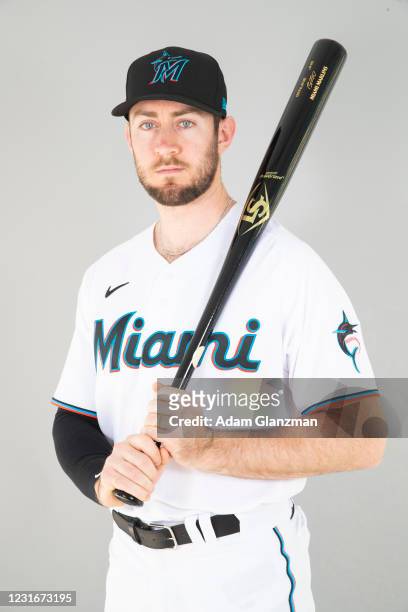 Brian Miller of the Miami Marlins poses during Photo Day at Roger Dean Chevrolet Stadium on Wednesday, February 24, 2021 in Jupiter, Florida.