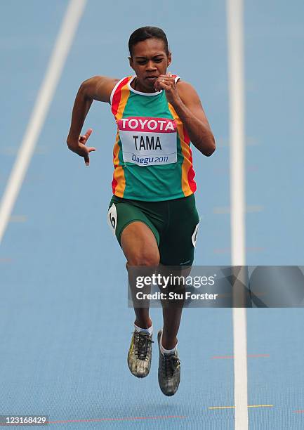 Susan Tama of Vanuata competes in the women's 100 metres preliminary round during day one of the 13th IAAF World Athletics Championships at the Daegu...