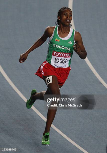 Fantu Magiso of Ethiopia competes in the women's 400 metres heats during day one of the 13th IAAF World Athletics Championships at the Daegu Stadium...