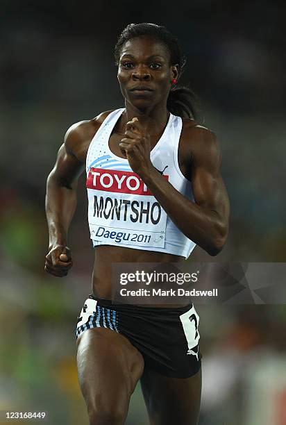 Amantle Montsho of Botswana competes in the women's 400 metres heats during day one of the 13th IAAF World Athletics Championships at the Daegu...