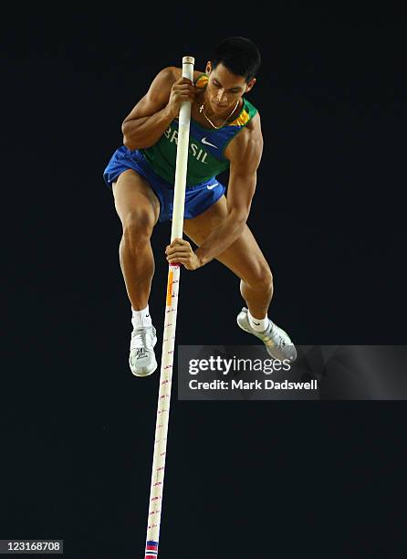 Fabio Gomes Da Silva of Brazil competes during the men's pole vault final during day three of the 13th IAAF World Athletics Championships at the...