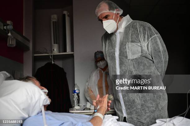 French Prime Minister Jean Castex visits the Hopital prive de l'est parisien - Ramsay de Sante private hospital in Aulnay-sous-Bois, east of Paris,...