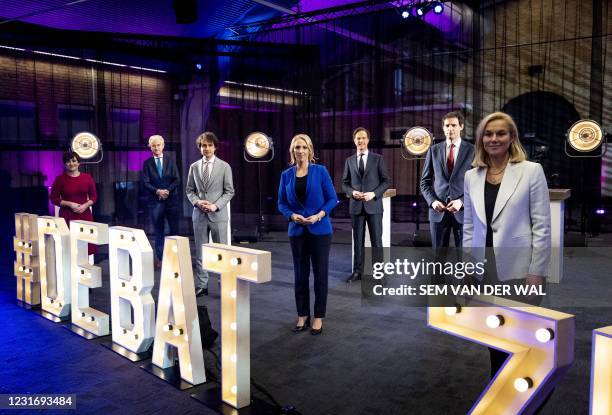 Dutch party leaders PvdA's Lilianne Ploumen, PVV's Geert Wilders, GroenLinks' Jesse Klaver, SP's Lilian Marijnissen, VVD's Mark Rutte, CDA's Wopke...