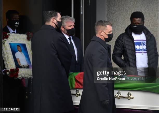 The coffin of George Nkencho, a 27-year-old man was shot dead by Gardai outside his Dublin home last December, is taken from the Sacred Heart of...