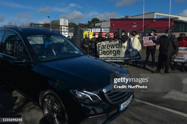 The hearse carrying the coffin of George Nkencho, a 27-year-old man was shot dead by Gardai outside his Dublin home last December, drives from the...