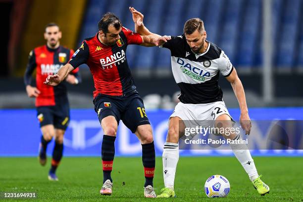 Goran Pandev of Genoa and Fernando Llorente of Udinese vie for the ball during the Serie A match between Genoa CFC and Udinese Calcio at Stadio Luigi...