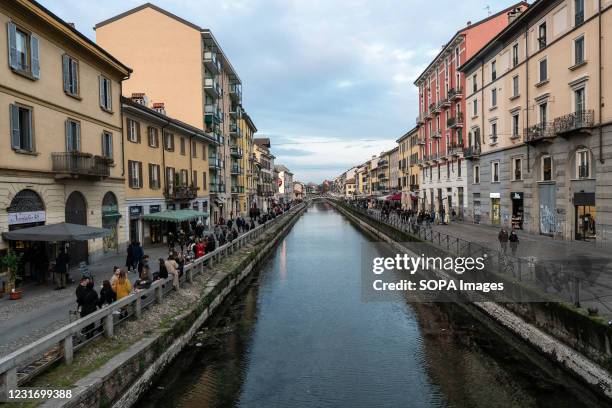 An overview of Navigli canal. Starting from March 6, Lombardy region was classified as strengthened Orange Zone, almost reaching the high level of...