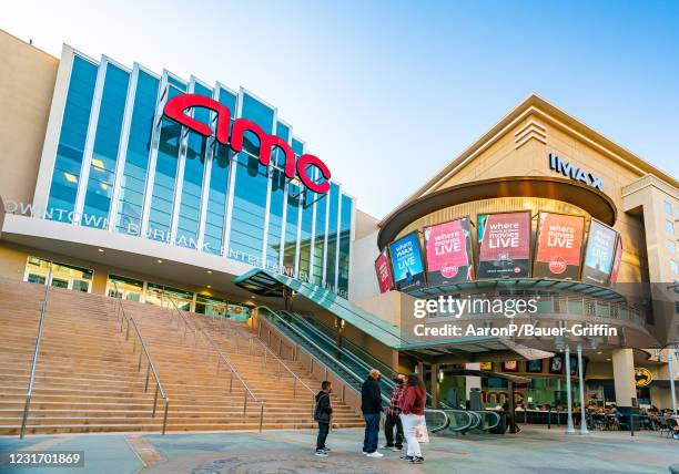 General views of the AMC Burbank 16 in Downtown Burbank. The movie theater will open alongside the AMC Century City 15 to the public for regular...