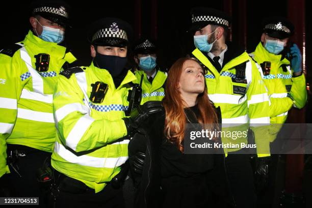 Hundreds of people gathered at a peaceful vigil for Sarah Everard on Clapham Common in South London on the 13th of March 2021, London, United...