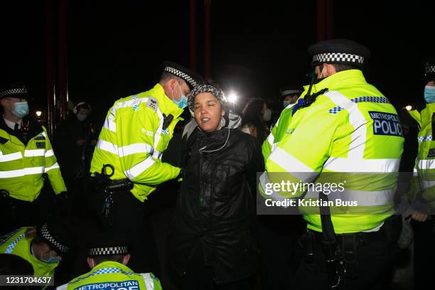 Hundreds of people gathered at a peaceful vigil for Sarah Everard on Clapham Common in South London on the 13th of March 2021, London, United...