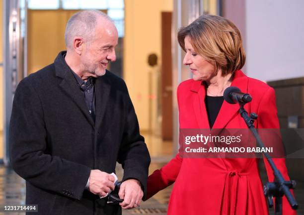 Rhineland-Palatinate's State Premier and top candidate of the Social democratic SPD party Malu Dreyer and her husband Klaus Jensen arrive for a...