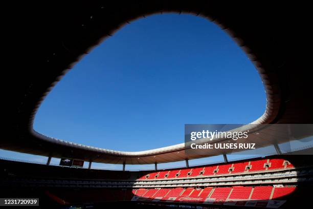 Picture of the Akron stadium taken before the start of the Mexican Clausura football tournament match between Guadalajara and America -the Super...