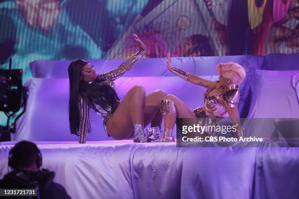 Cardi B and Megan Thee Stallion performing at THE 63rd ANNUAL GRAMMY® AWARDS, broadcast live from the STAPLES Center in Los Angeles, Sunday, March...