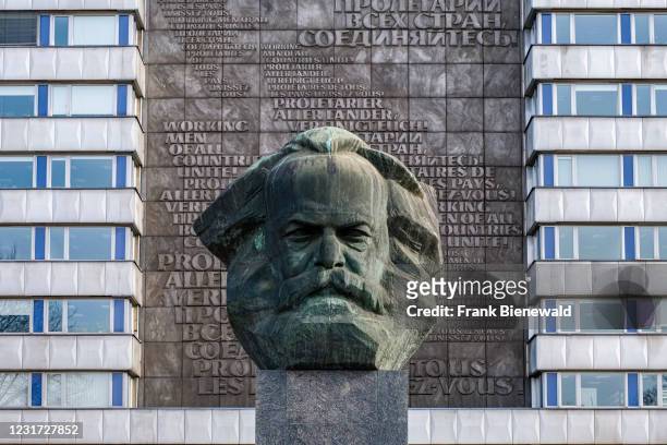 The Karl Marx Monument, a 7,10 m tall stylized head of Karl Marx, was inaugurated in 1971 in the former GDR.