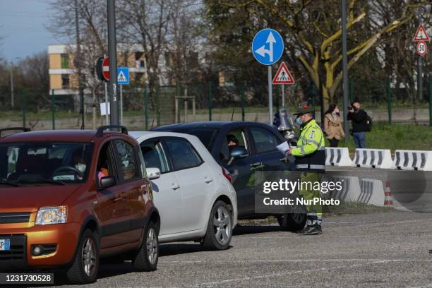 Inauguration of Drive Through anti Covid vaccinations at Parcheggio Parco Trenno in Milan, Milano on March 15, 2021 Italy.