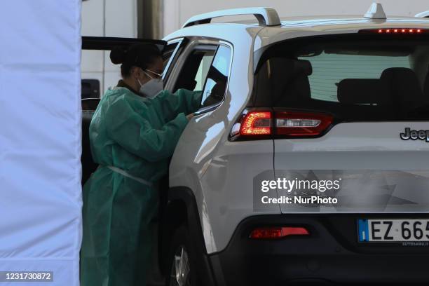 Inauguration of Drive Through anti Covid vaccinations at Parcheggio Parco Trenno in Milan, Milano on March 15, 2021 Italy.