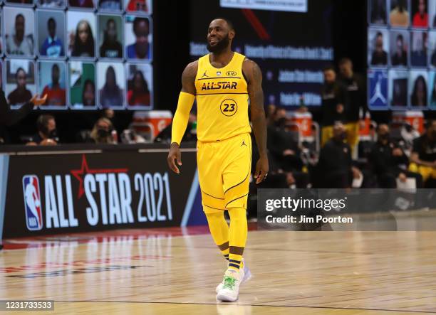 LeBron James of Team LeBron celebrates against Team Durant during 70th NBA All-Star Game on March 7, 2021 at State Farm Arena in Atlanta, Georgia....