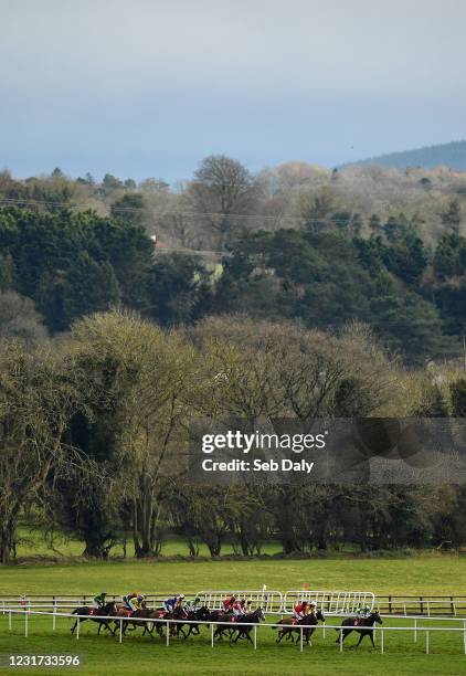 Kildare , Ireland - 15 March 2021; A view of the field during the 2m 4f 5-y-o C & G Point-to-Point INH Flat Race at Punchestown Racecourse in Kildare.