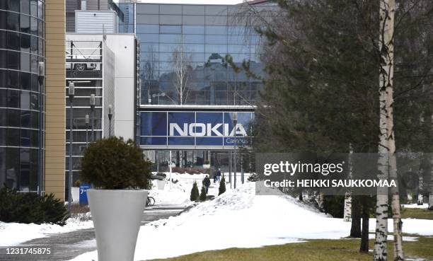 The headquarters of the Finnish telecoms company Nokia is pictured in Espoo, Finland, on March 16, 2021. - Finnish telecoms equipment maker Nokia...