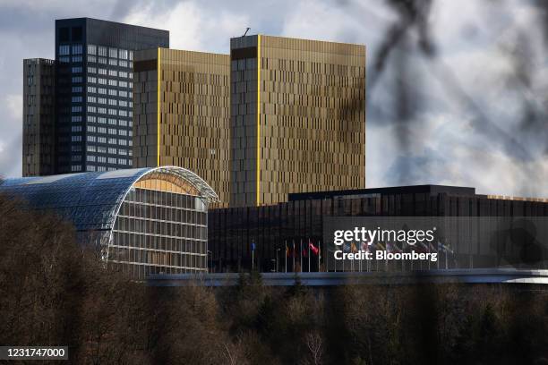 The European Court of Justice skyscraper buildings beside the European Investment Bank East building, left, in Luxembourg, on Monday, March 15, 2021....