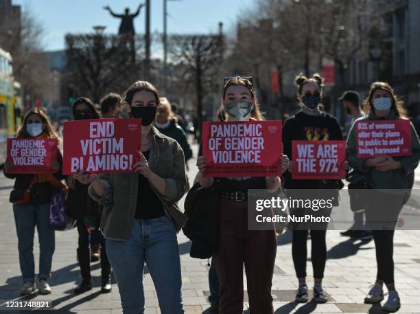 Irish women during a solidarity protest with women in the UK against gender-based violence seen on O'Connell Street in Dublin. The tragic killing of...